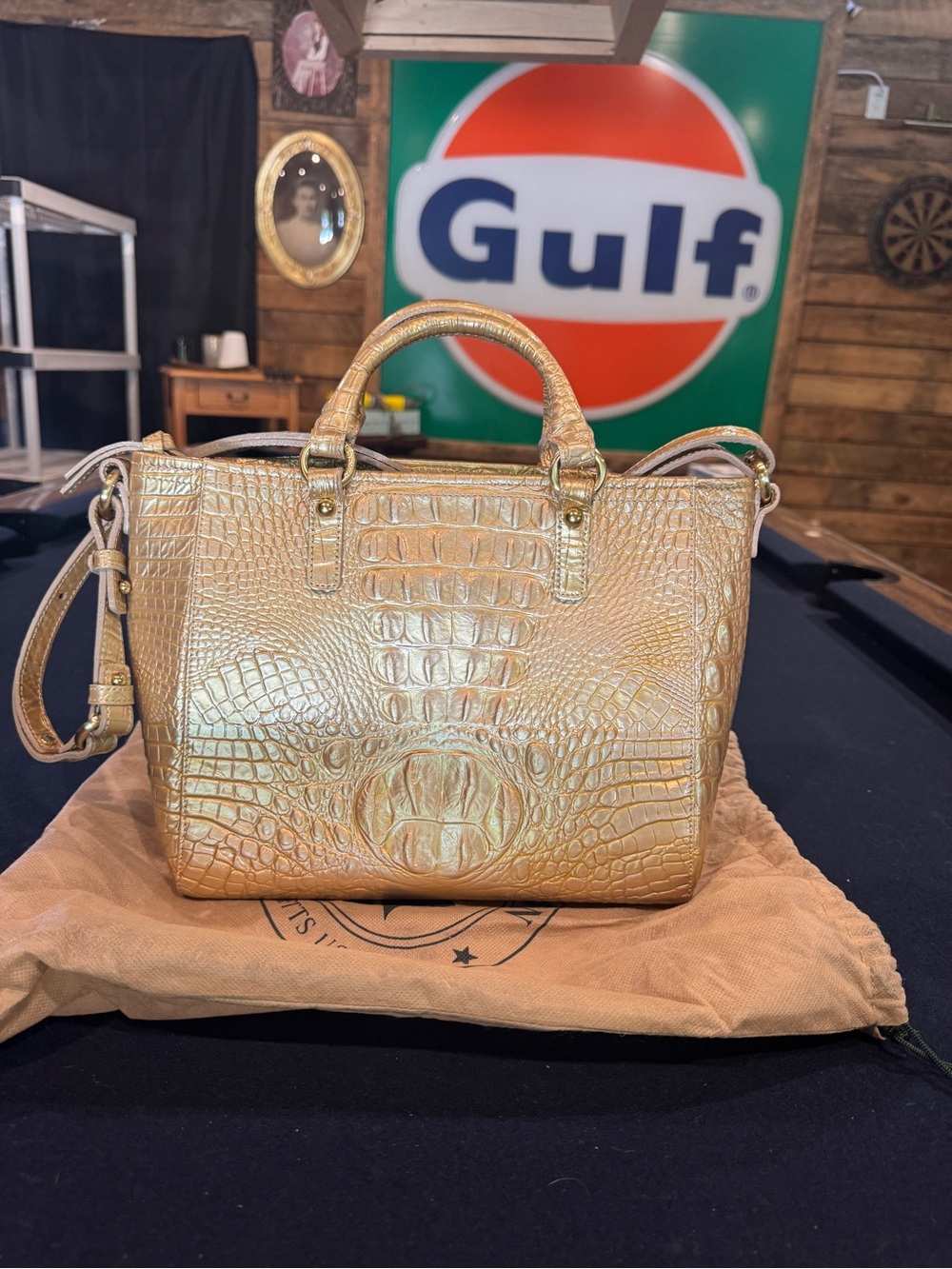 Brahmin Metallic Gold Croc-Embossed Arno Leather Purse - Picture 2 of 6